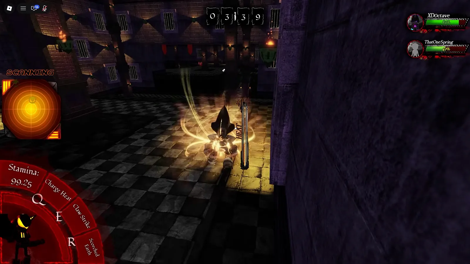 Abyssal Escape blue Survivor HUD in the bottom-left showing Health 60, Stamina gauge, and Q/E ability icons